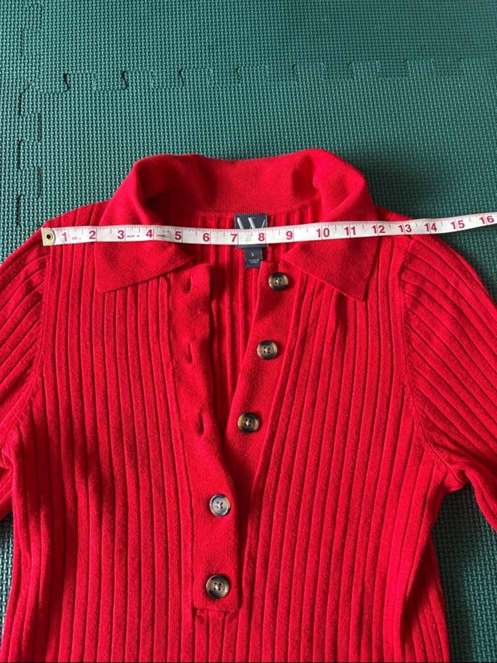 Red Ribbed Half-Button-Front Collared Sweater Size L - Picture 4 of 7